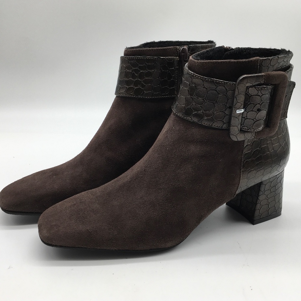 Ron White Linzi Mixed Leather Buckle Booties Chocolate EU 38.5